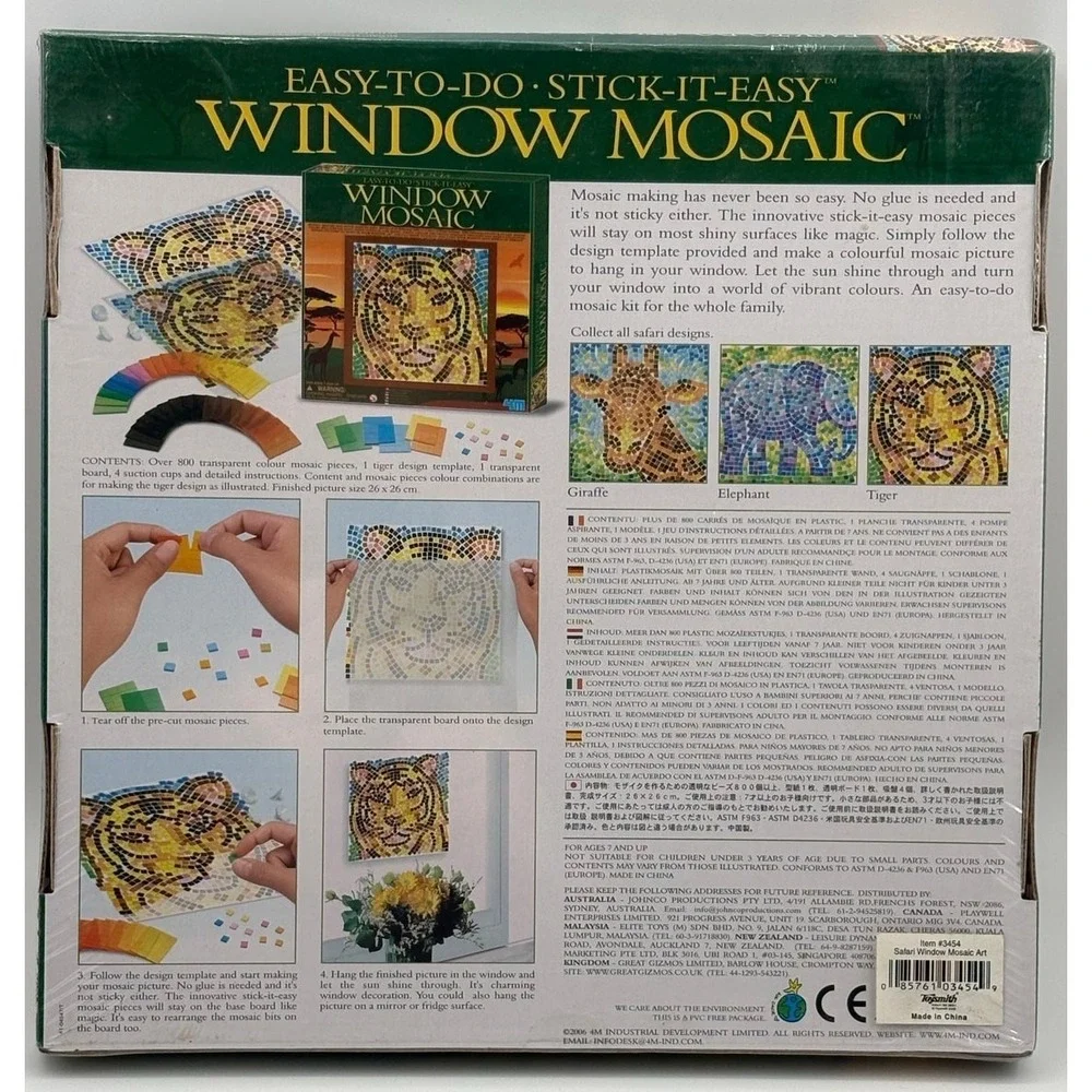 Rare‎ Easy-To-Do Stick-It-Easy Window Mosaic 4M - Tiger Design (New Sealed)